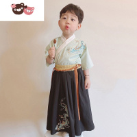 绿彩虹光汉服男童春秋季古装表演服男孩少爷服儿童夏季薄款中国风宝宝唐装演出服