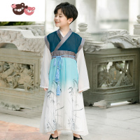 绿彩虹光汉服男童春季新款唐装古风少爷服中国风儿童长衫春秋古装女童春装演出服