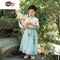 绿彩虹光 儿童汉服主题男童夏季中国风童装男宝短袖 唐装演出服