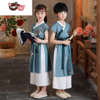 绿彩虹光男孩汉服女童古装中国风2022新款夏季薄款儿童装夏装古风男童唐装演出服