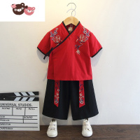 绿彩虹光儿童汉服男童夏季红色短袖唐装原创国学服端午节衣服超仙古风服装演出服