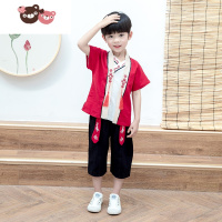 绿彩虹光汉服儿童男童中国风唐装小男孩夏季壮族民族服装宝宝表演服古装潮演出服