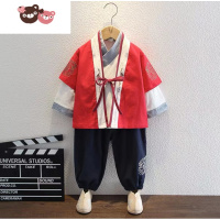 绿彩虹光汉服男童古风帅气春秋中国风儿童唐装男孩夏季古装宝宝周岁礼服女演出服