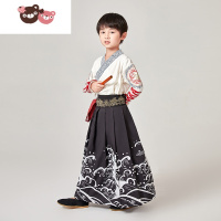 绿彩虹光男女儿童棉麻传统古装汉服中国风小学生两件套三字经唐诗朗诵书童演出服