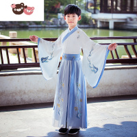 绿彩虹光儿童汉服男童春秋季新款中国风男孩古装大袖蓝色雪纺超仙古风小童演出服