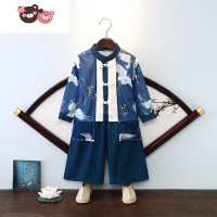 绿彩虹光汉服男童薄款儿童中国风表演服宝宝舞台帅气古装小童国学唐装春装演出服