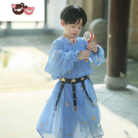 绿彩虹光夏季轻薄杂宝小金花大放量唐圆领汉服男宝宝中国风男童儿童汉服演出服