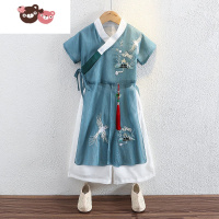 绿彩虹光汉服男童夏季新款儿童改良短袖古风唐装六一幼儿园表演服仙气薄款演出服