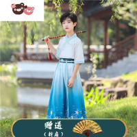 绿彩虹光汉服男童夏短袖夏季公子夏款少爷仙气薄款儿童中国风古装夏装飘逸演出服