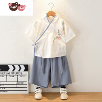 绿彩虹光汉服男童夏季儿童唐装中国风夏天男孩国学服古装古风帅气唐制薄款演出服