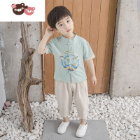 绿彩虹光儿童汉服男童古风帅气中国风童装夏装宝宝唐装婴幼儿男孩国学服装演出服