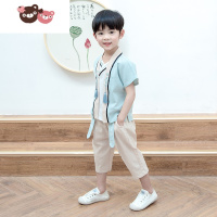 绿彩虹光汉服儿童男童中国风唐装小男孩夏季复古民族服装宝宝中式改良古装演出服