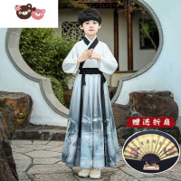 绿彩虹光古装男童汉服春秋款雪纺古风儿童帅气小男孩公子少爷服中国风小童演出服