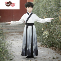 绿彩虹光汉服男童春秋款10岁古装黑色水墨画长袍中国风国学服2020新款夏季演出服