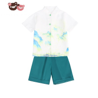 绿彩虹光汉服男童夏装薄款短袖超仙飘逸套装中式复古衣服儿童演出服两件套