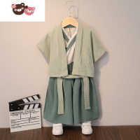 绿彩虹光汉服男童夏薄款唐装女儿童中国风套装幼儿小童原创古装超仙少爷服