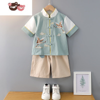 绿彩虹光汉服男童中国风古装演出服薄款两件套宝宝春秋季复古套装儿童唐装