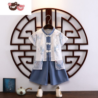 绿彩虹光汉服男童中国风夏季薄款短袖两件套男宝宝唐装儿童夏装演出服套装