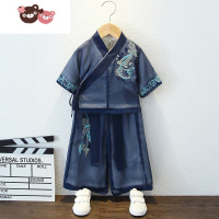绿彩虹光汉服男童夏装中国风短袖套装薄款超仙服装复古儿童飘逸古装演出服
