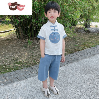 绿彩虹光儿童汉服女夏季薄款短袖中国风唐装男童古风帅气套装儿童原创古装