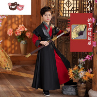 绿彩虹光儿童汉服男童2022新款唐装春夏套装中国风武侠古装帅气国学演出服