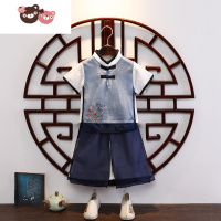 绿彩虹光汉服男童中国风古装宝宝夏季薄款飘逸少爷服两件套儿童演出服套装