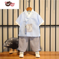 绿彩虹光汉服男童中国风夏季宝宝短袖薄款古装两件套国学服儿童演出服套装