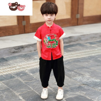 绿彩虹光儿童汉服夏季男童中国风两件套装小童装棉麻唐装短袖短裤宝宝夏装