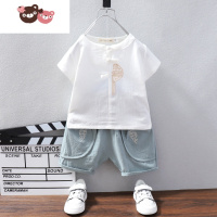 绿彩虹光儿童汉服男童夏装中国风唐装短袖套装宝宝夏季古装民族风衣服薄款