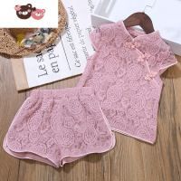 绿彩虹光儿童汉服女童古装超仙夏装小宝宝旗袍唐装复古套装中国风仙女薄款