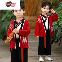 绿彩虹光儿童汉服男童国学服2022新款三字经演出服春秋款棉麻宝宝唐装套装