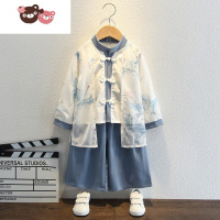 绿彩虹光汉服男童夏季棉麻超仙假两件套装儿童中国风演出服小孩国学服唐装