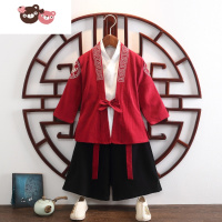 绿彩虹光汉服男童中国风古装国学服三件套宝宝薄款周岁礼服儿童演出服套装