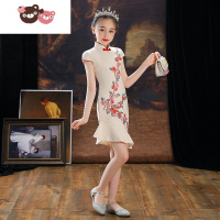 绿彩虹光女童旗袍2022大童儿童改良唐装中国风连衣裙小女孩童装演出服夏季裙子