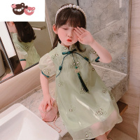 绿彩虹光女童旗袍连衣裙夏装2022新款女宝宝公主裙洋气儿童裙子中国风夏季
