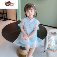 绿彩虹光女童披肩绣花旗袍裙2022夏季新款儿童女宝宝古装汉服裙公主连衣裙裙子