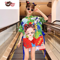 绿彩虹光女童旗袍2022夏装新款国潮短袖中国风唐装中大童女孩儿童网红裙子
