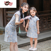 绿彩虹光女童旗袍夏季中国风女宝宝儿童唐装女大童亲子装旗袍裙母女装裙子
