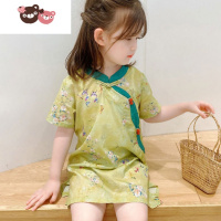 绿彩虹光儿童夏装中国风短袖改良版旗袍连衣裙女童宝宝汉服中长款童装裙子