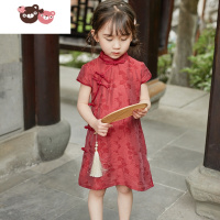 绿彩虹光女童旗袍夏季新款国潮改良汉服儿童红色中国风连衣裙轻薄童装裙子