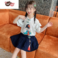 绿彩虹光女童夏季国潮旗袍套装裙儿童改良版汉服古风表演服仙女裙复古礼服裙子