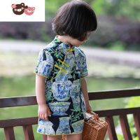 绿彩虹光女童旗袍裙2022夏季新款薄款儿童中国风青花瓷宝宝周岁连衣裙裙子