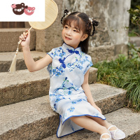 绿彩虹光女童旗袍裙改良汉服夏儿童唐装中国风青花瓷复古秋连衣裙大童裙子