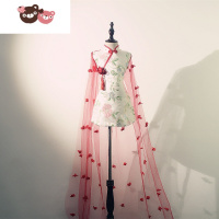 绿彩虹光女童旗袍连衣裙儿童唐装改良礼服国风童装亮片拖尾裙子