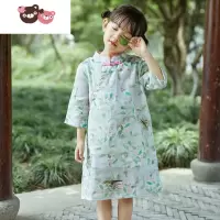 绿彩虹光女童旗袍2021年新款洋气春秋中国风苎麻连衣裙长款复古中大童唐装裙子