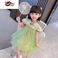 绿彩虹光女童旗袍纱裙夏季女宝中国风连衣裙古风超仙唐装裙儿童古装表演服裙子