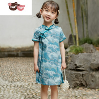 绿彩虹光夏季女童旗袍中国风汉服唐装礼服新款儿童旗袍小旗袍海浪连衣裙裙子