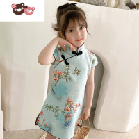 绿彩虹光儿童旗袍夏款中国风女童小旗袍连衣裙民族风童装洋气复古演出礼服裙子