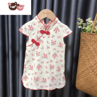 绿彩虹光女童旗袍连衣裙夏季中国风女宝宝碎花裙子婴儿公主裙可爱洋气短袖