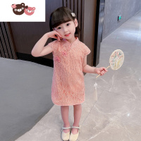 绿彩虹光女童唐装夏2022儿童夏季汉服裙子小童旗袍蕾丝衣服两岁宝宝夏装女